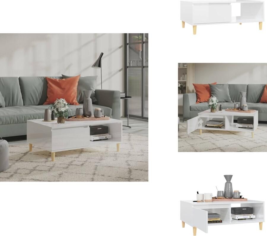 VidaXL Tafel Tafels Tafeltje Tafeltjes Salontafel 90x60x35 cm bewerkt hout hoogglans wit