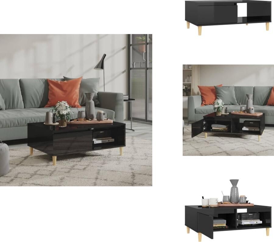 VidaXL Tafel Tafels Tafeltje Tafeltjes Salontafel 90x60x35 cm bewerkt hout hoogglans zwart