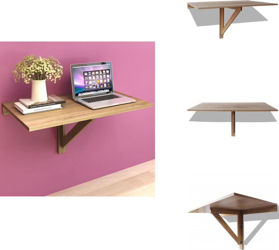 VidaXL Tafel Tafels Wandtafel Wandtafels Bureau met lade en kastje 100x40x73 cm eiken