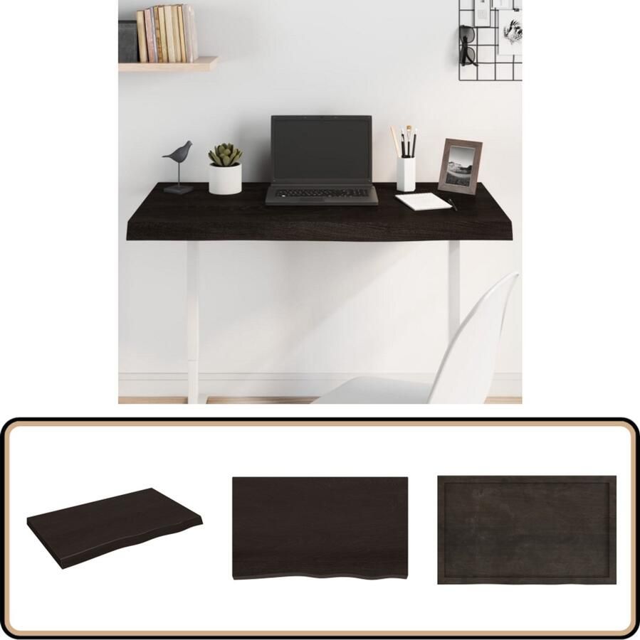 VidaXL Tafelblad 100x60cm Massief Eiken Donkerbruin Tafelblad Eikenhouten Tafelblad Donkergrijs Tafelblad Vintage Tafelblad Salontafelblad