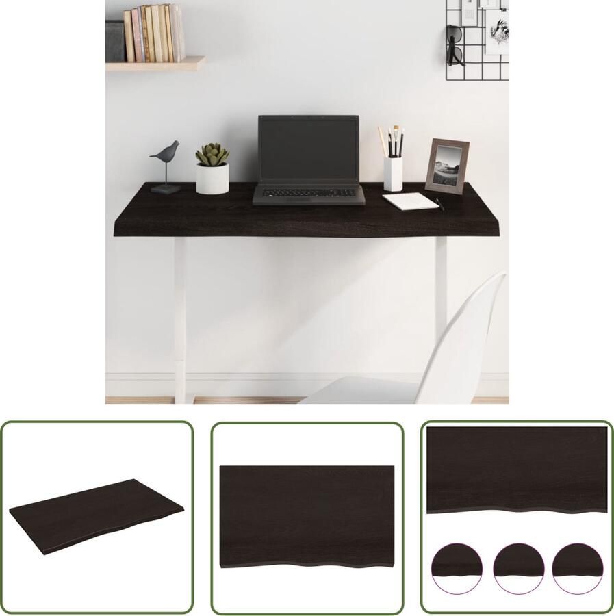 The Living Store Massief Eikenhouten Tafelblad 100 x 60 x 2 cm Donkergrijs Natuurlijke Rand Eikenhouten Tafelblad Massief Eikenhout Tafelblad Vervangen Donkerbruin Tafelblad Vintage Tafelblad - Foto 3