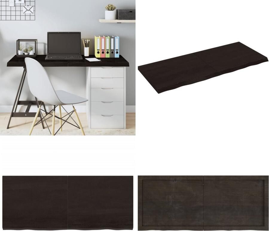 The Living Store Massief Eikenhouten Tafelblad 120 x 50 x 4 cm Donkergrijs Handgemaakt Tafelblad Eikenhouten Tafelblad Massief Eikenhout Bruin Tafelblad Vintage Tafelblad