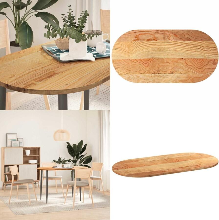 VidaXL Tafelblad 120x60x2 cm ovaal massief eikenhout lichtbruin Tafelblad Tafelbladen Salontafelblad Bijzettafelblad