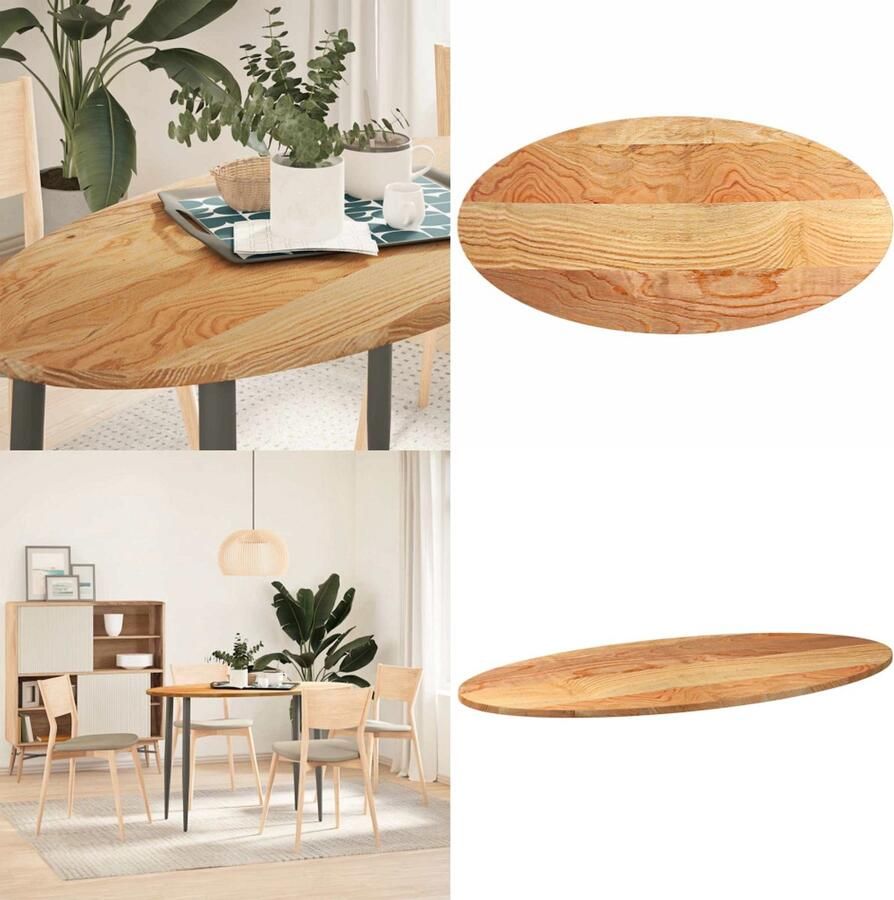 VidaXL Tafelblad 120x60x2 cm ovaal massief eikenhout lichtbruin Tafelblad Tafelbladen Salontafelblad Bijzettafelblad