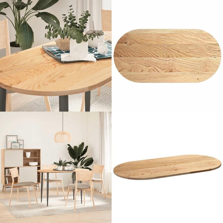 VidaXL Tafelblad 120x60x2 cm ovaal massief eikenhout Tafelblad Tafelbladen Salontafelblad Bijzettafelblad