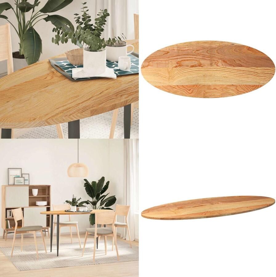 VidaXL Tafelblad 140x60x2 cm ovaal massief eikenhout lichtbruin Tafelblad Tafelbladen Salontafelblad Bijzettafelblad