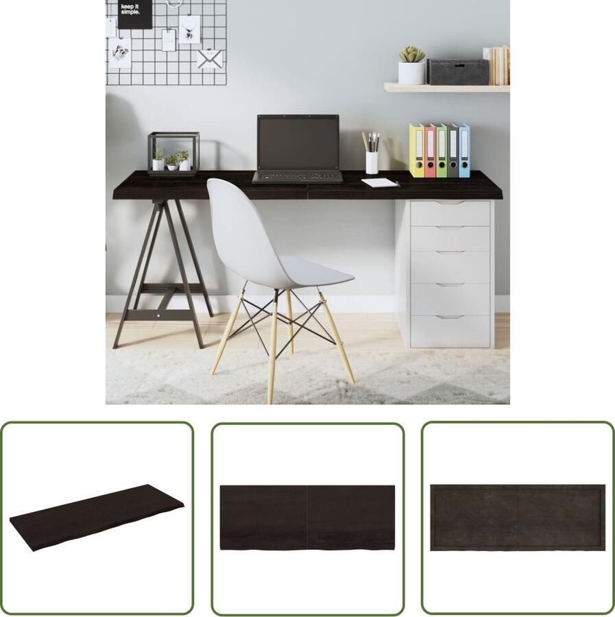 The Living Store Tafelblad 160x60x(2-4)cm behandeld eikenhout donkerbruin Tafelblad Eikenhouten Tafelblad Massief Eikenhout Tafelblad Vervangen Donkergrijs Tafelblad - Foto 2