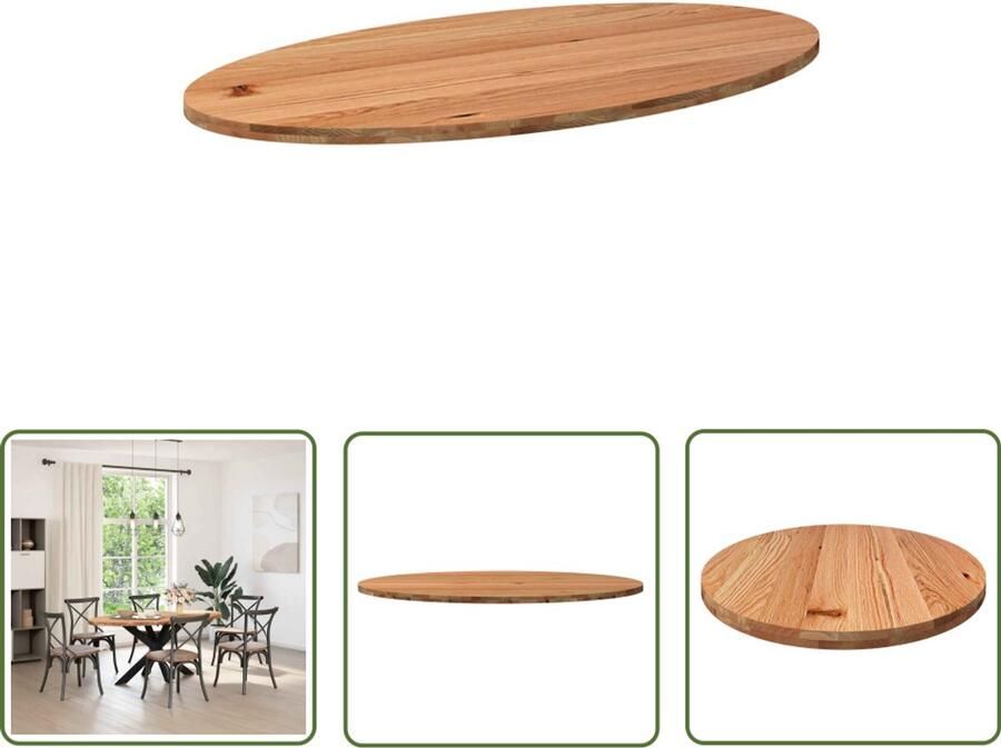 The Living Store Tafelblad 180x90x4 cm ovaal massief eikenhout lichtbruin Eikenhouten Tafelblad Oval Tafelblad Eetkamertafel Salontafel Grote Tafelblad
