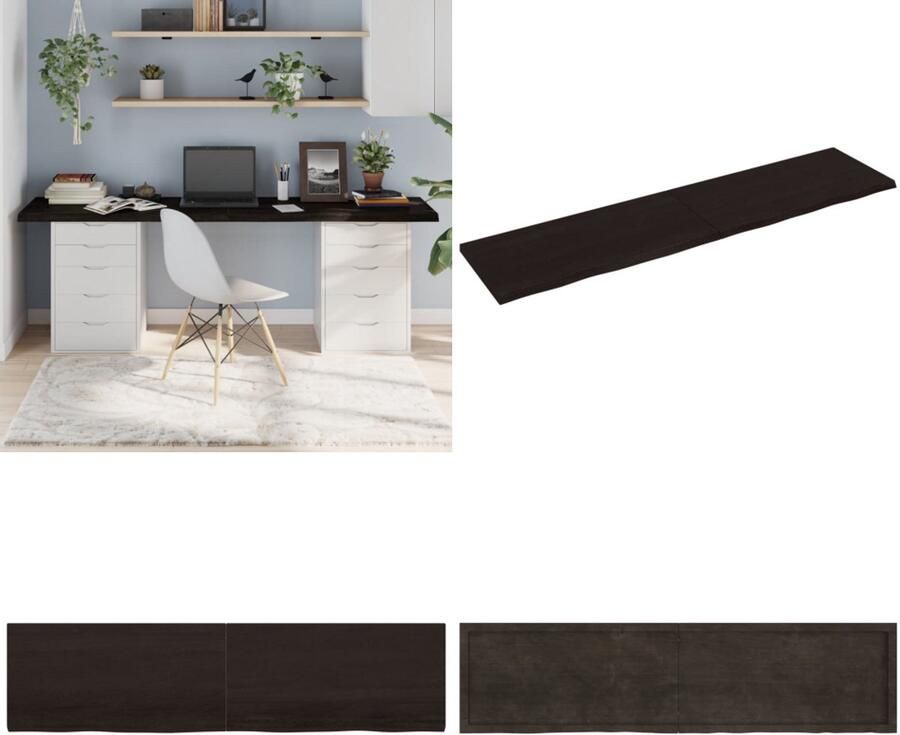 The Living Store Tafelblad 200x50x(2-4)cm behandeld eikenhout donkerbruin Tafelblad Eikenhouten Tafelblad Vervangen Salontafel Eetkamertafel - Foto 2