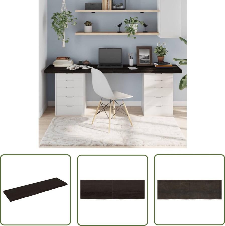 The Living Store Tafelblad 200x60x(2-6)cm behandeld eikenhout donkerbruin Tafelblad Eiken Eikenhouten Tafelblad Vervangen Salontafel Eetkamertafel - Foto 3