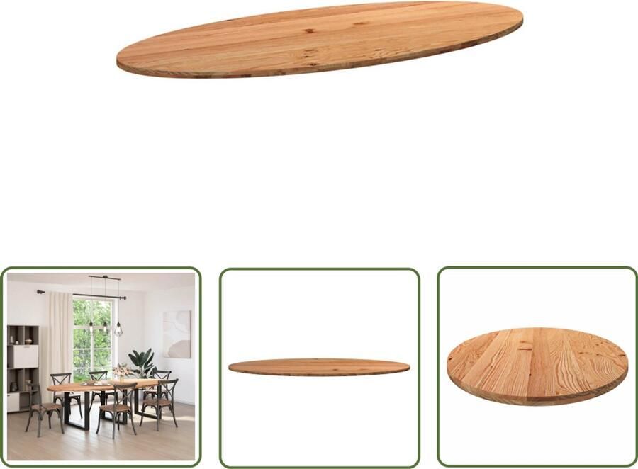 The Living Store Tafelblad 280x120x4 cm ovaal massief eikenhout lichtbruin Eikenhouten Tafelblad Ovale Tafel Eetkamertafel Grote Tafel Massief Eikenhout