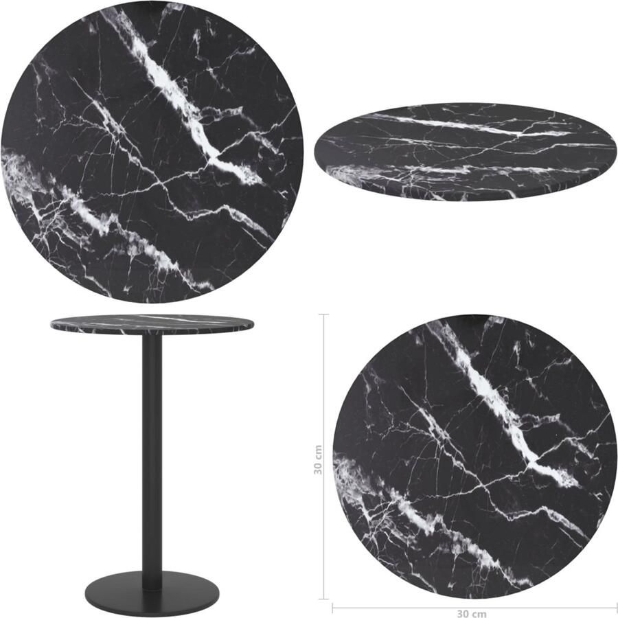 The Living Store Tafelblad Ø30x0 8 cm gehard glas met marmerontwerp zwart Gehard Glas Tafelblad Marmeren Tafelblad Zwarte Tafelblad Ronde Tafelblad Keuken Tafelblad