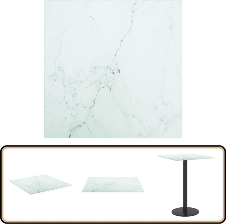 VidaXL Tafelblad 30x30 cm Marmeren look Wit Tafelblad Gehard Glas Marmerdesign Wit Eetkamerstoel