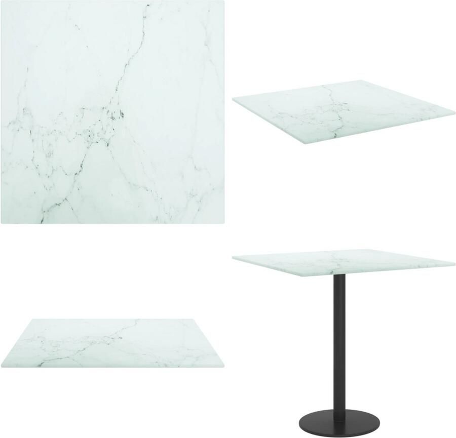 VidaXL Tafelblad 40x40 cm 6 mm gehard glas met marmeren design wit Tafelblad Tafelbladen Vervangend Tafelblad Vervangende Tafelbladen