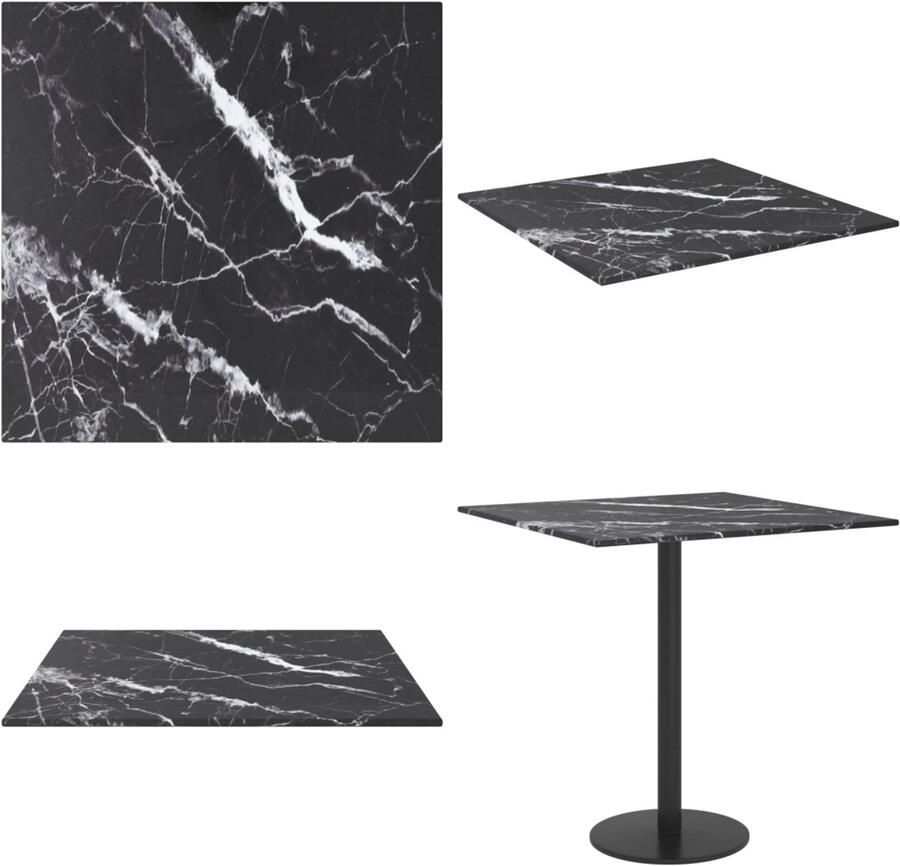 VidaXL Tafelblad 40x40 cm 6 mm gehard glas met marmeren design zwart Tafelblad Tafelbladen Vervangend Tafelblad Vervangende Tafelbladen