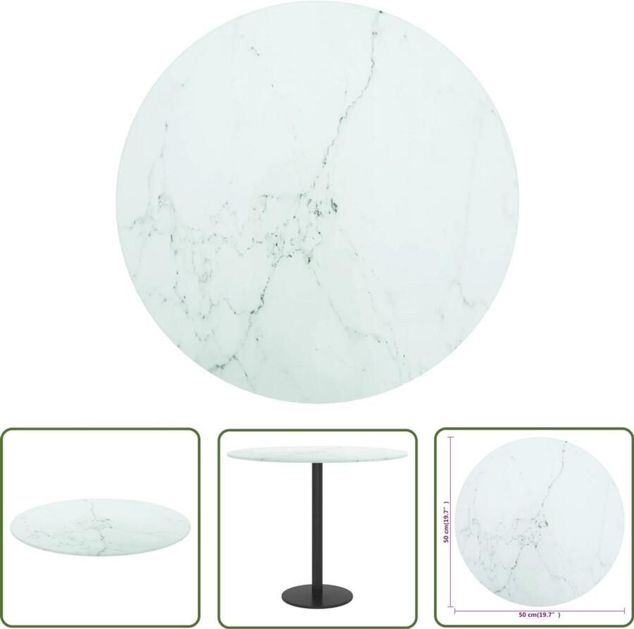 VidaXL Tafelblad ?50x0 8 cm Marmerlook Wit Gehard Glas Tafelblad Marmeren Design Witte Tafelblad Ronde Tafelblad Eetkamertafel Salontafel Koffietafel Decoratief Tafelblad Modern Tafelblad Trendy Tafelblad