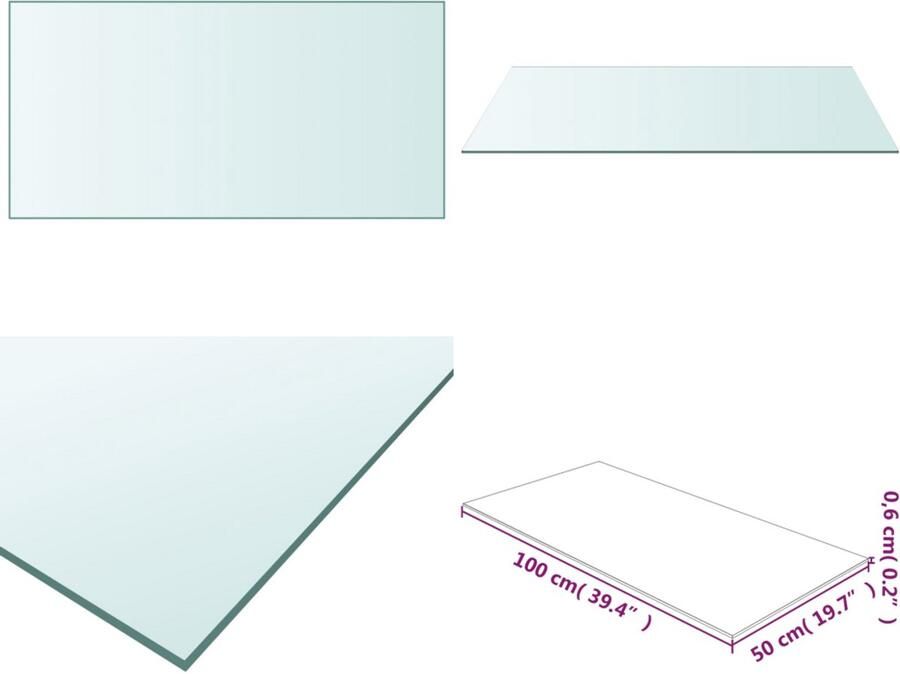 VidaXL Tafelblad 50x100 cm gehard glas transparant Tafelblad Tafelbladen Glazen Tafelblad Vervangend Tafelblad