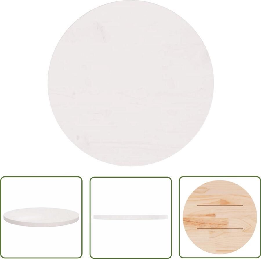 The Living Store Tafelblad Grenenhout Wit 50 x 2.5 cm (Ã¸ x H) Tafelblad Grenenhouten Tafelblad Wit Tafelblad Rond Tafelblad Eetkamertafel - Foto 3