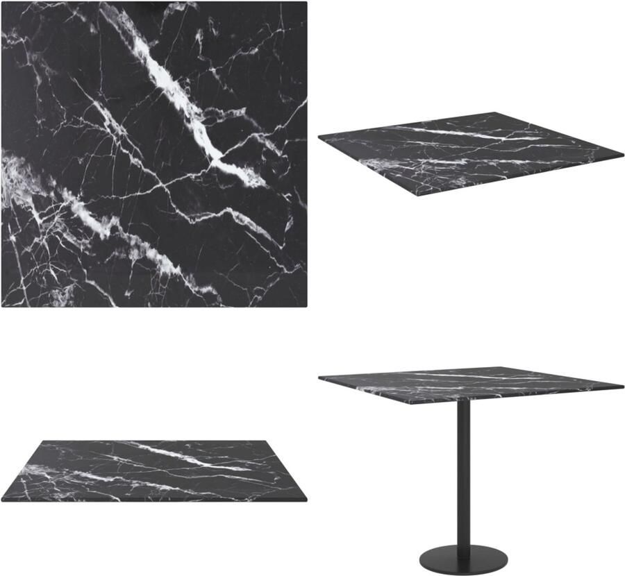 VidaXL Tafelblad 50x50 cm 6 mm gehard glas met marmeren design zwart Tafelblad Tafelbladen Vervangend Tafelblad Vervangende Tafelbladen
