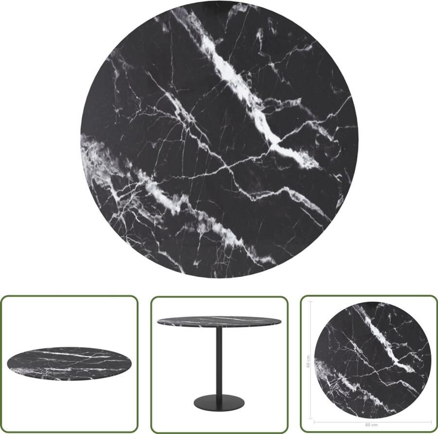 VidaXL Tafelblad ?60x0 8 cm Zwart Marmeren Design Tafelblad Gehard Glas Marmerlook Zwart Eetkamerstoel Salontafel Koffietafel Decoratief Trendy Modern Minimalistisch Elegant