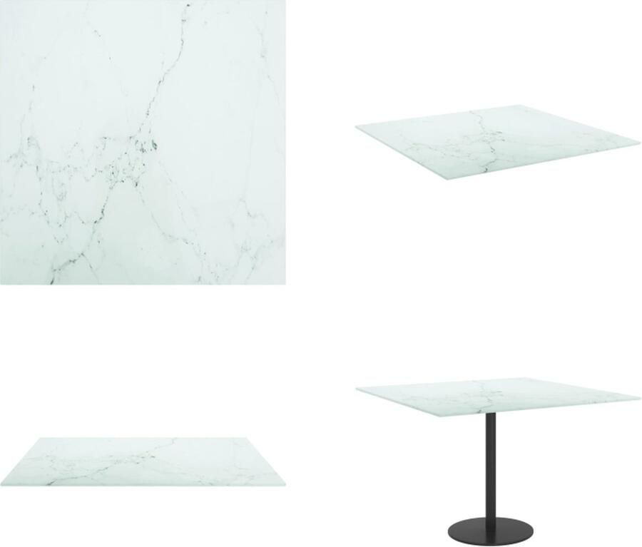 VidaXL Tafelblad 60x60 cm 6 mm gehard glas met marmeren design wit Tafelblad Tafelbladen Vervangend Tafelblad Vervangende Tafelbladen