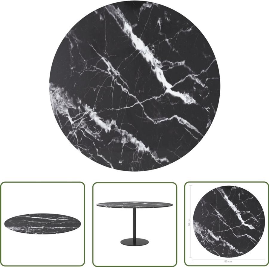 VidaXL Tafelblad ?80x1 cm Gehard Glas Zwart Tafelblad Gehard Glas Marmeren Design Zwart Rond Diningtable Top Koffietafeltop Terras Tafelblad