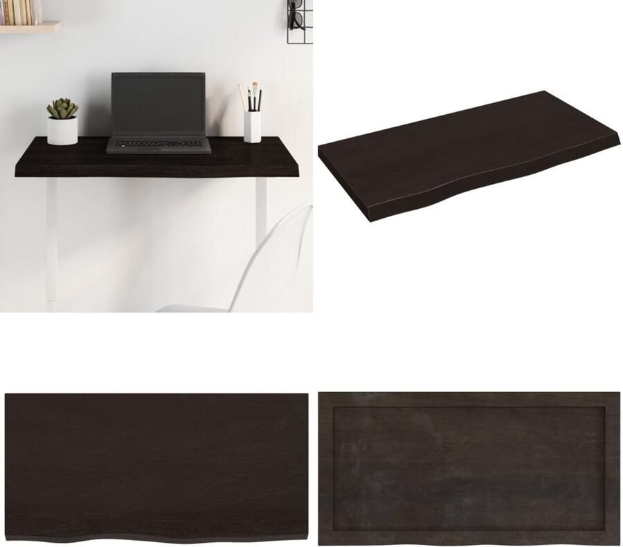 The Living Store Tafelblad 80x40x(2-4)cm behandeld massief eikenhout donkerbruin Tafelblad Eikenhouten Tafelblad Massief Eikenhout Vintage Tafelblad Industriele Tafelblad - Foto 2