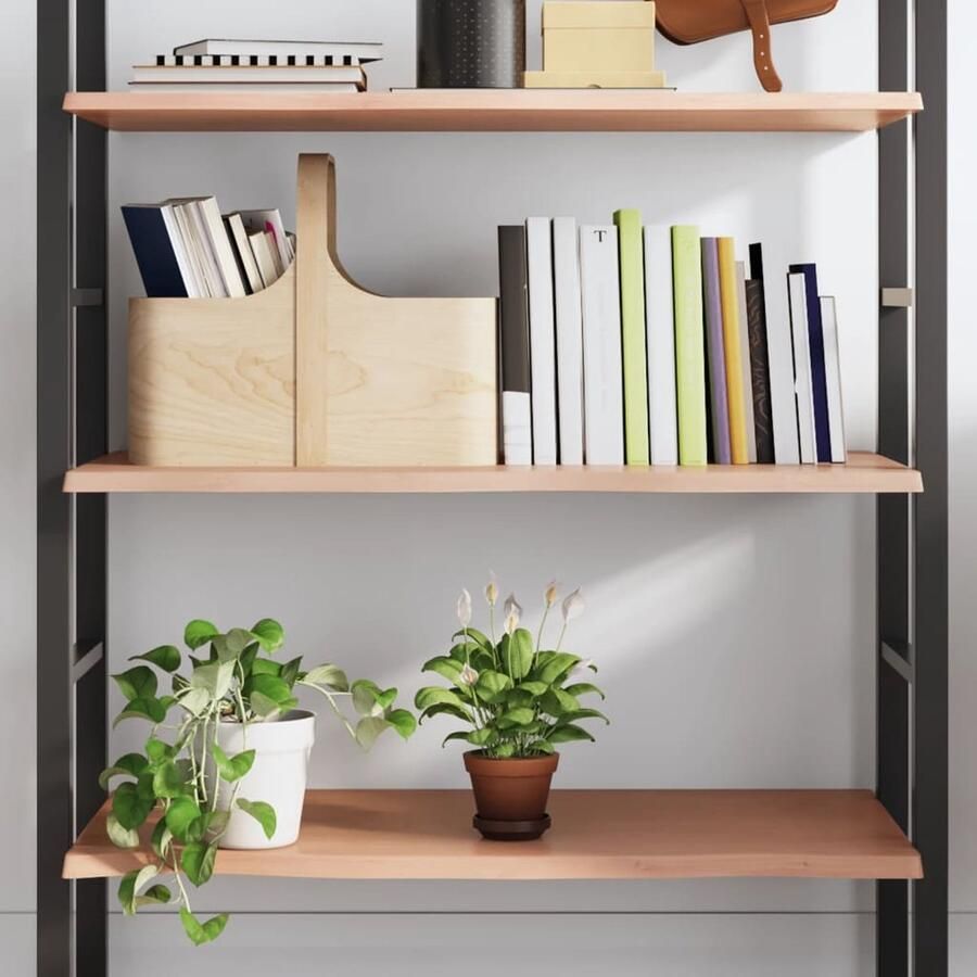 The Living Store Wandschap 80x40x2 cm behandeld massief eikenhout lichtbruin Wandplank Massief Eikenhout Eikenhouten Plank Wanddecoratie Opbergruimte - Foto 2