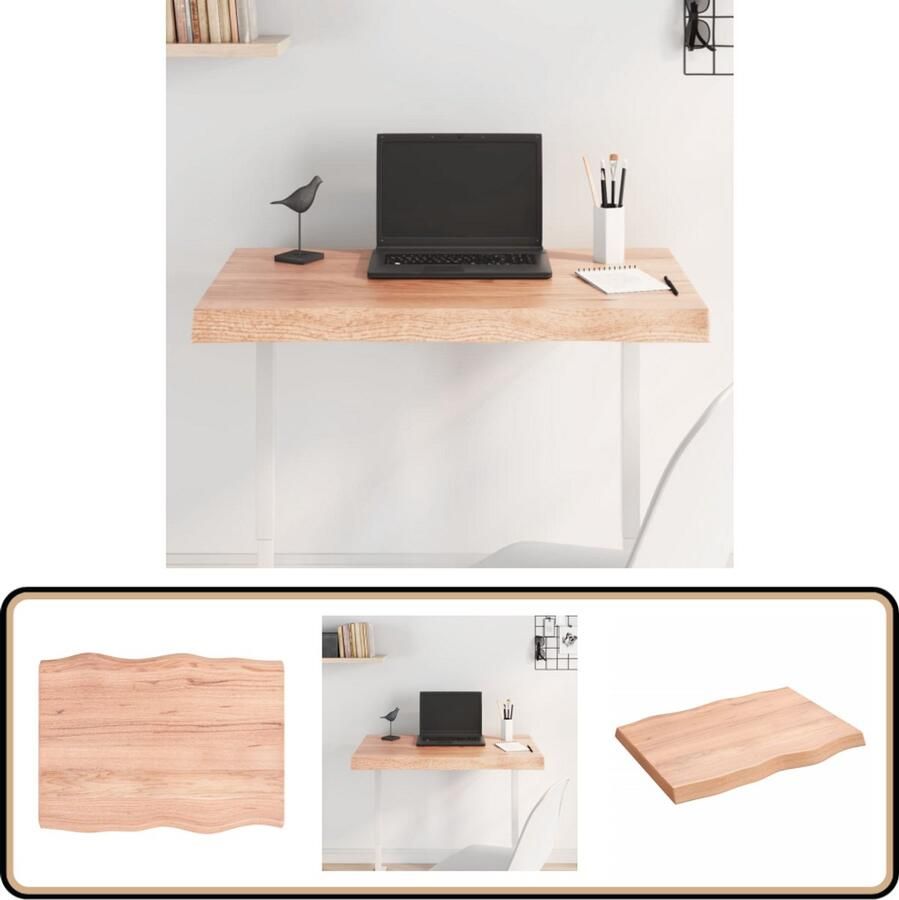 VidaXL Tafelblad 80x60 cm Eikenhout Lichtbruin Eikenhouten Tafelblad Vervangen Salontafel Eetkamertafel Vintage Tafel