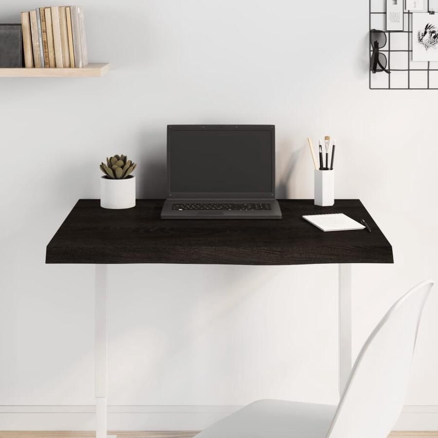 VidaXL Tafelblad 80x60 cm Massief Eikenhout Tafelblad Eikenhouten Tafelblad Donkergrijs Tafelblad Eetkamertafel Salontafel Bureauschaats - Foto 2