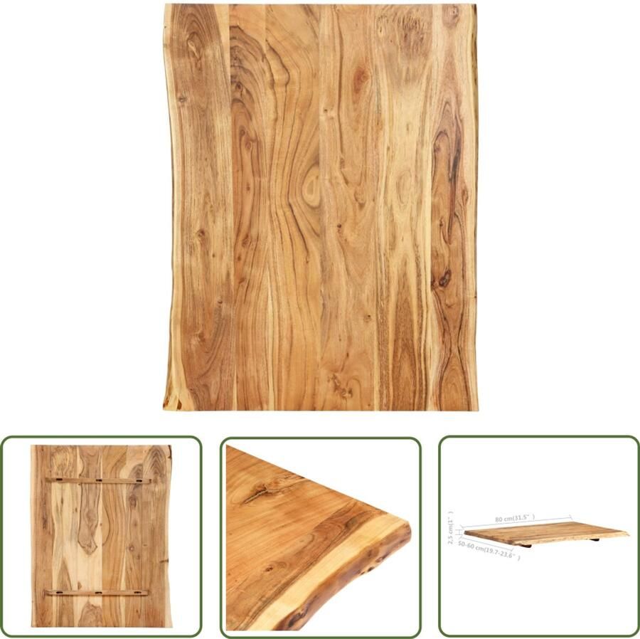 VidaXL Tafelblad 80x60x2 5 cm Massief Acaciahout Tafelblad Acaciahout Keukenblad Eetkamerblad Bijzettafel Salontafel Bureau Natuurhouten Tafelblad - Foto 2