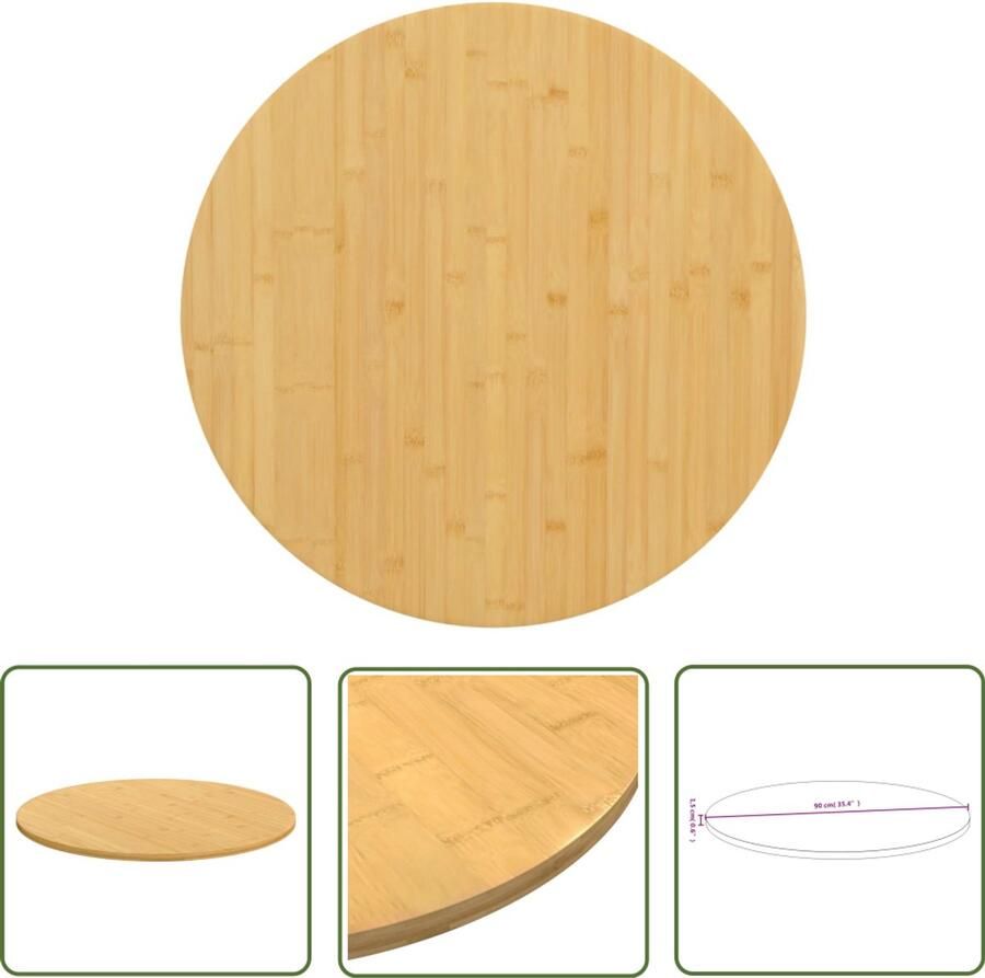 VidaXL Tafelblad Ø 90 cm Bamboe Gelakte Afwerking Bamboetafelblad Tafelblad Vervangen Salontafel Bijzet Tafellab Bartafel Eetkamerstoel Interieurdecoratie Duurzame Meubels Naturel Decor