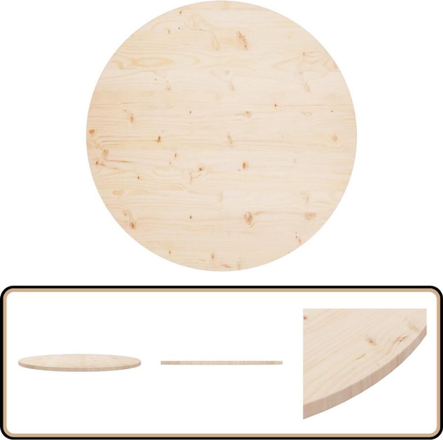 The Living Store Tafelblad Massief Grenenhout 90 x 2.5 cm Onbehandeld Massief Grenenhout Tafelblad Ronde Tafelblad Bruin Tafelblad Keuken Accessoires Eetkamer Meubilair - Foto 3