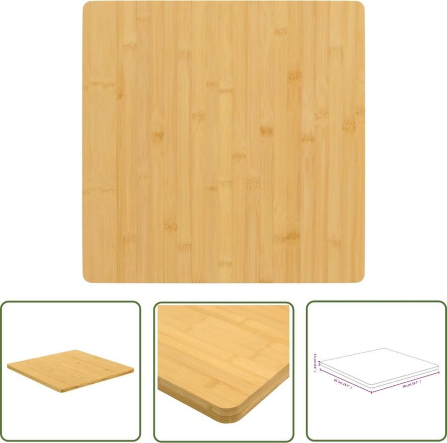 The Living Store Bamboe Tafelblad 50x50x1.5 cm Duurzaam materiaal Veelzijdig Afgeronde randen Eenvoudig schoon te maken Kleuren nerven variÃren Uniek - Foto 2
