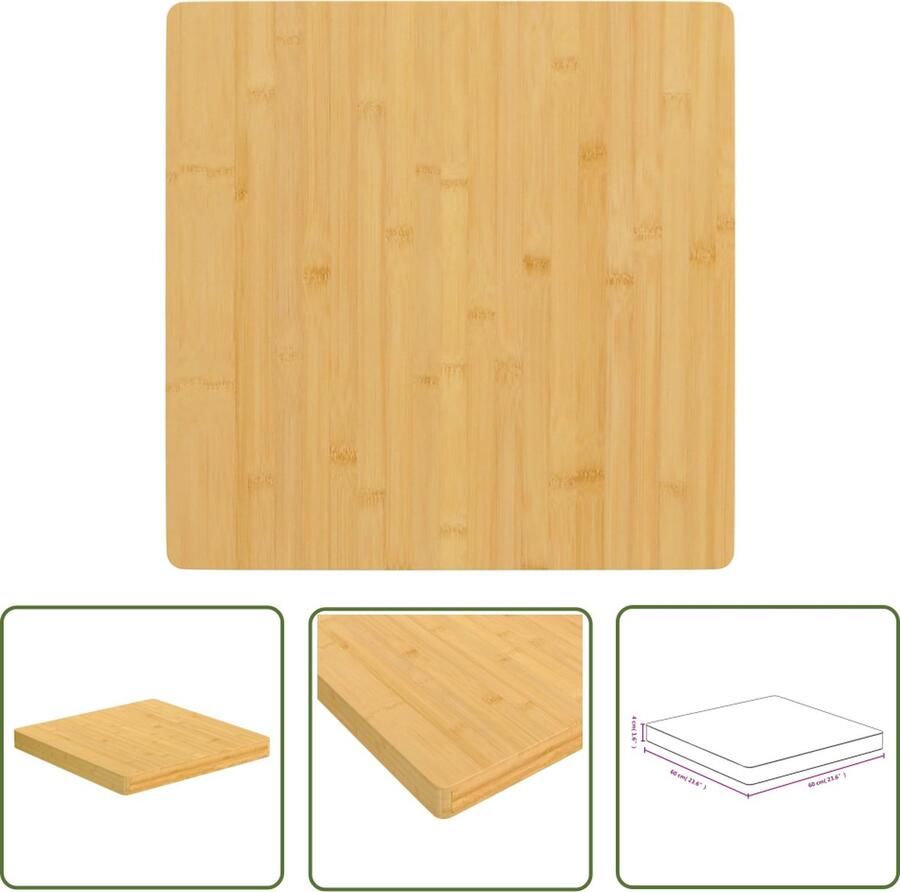 The Living Store Tafelblad 60x60x4 cm bamboe Bamboetafelblad Tafelblad Bruin Houten Tafelblad Design Tafelblad Multifunctionele Tafelblad - Foto 2