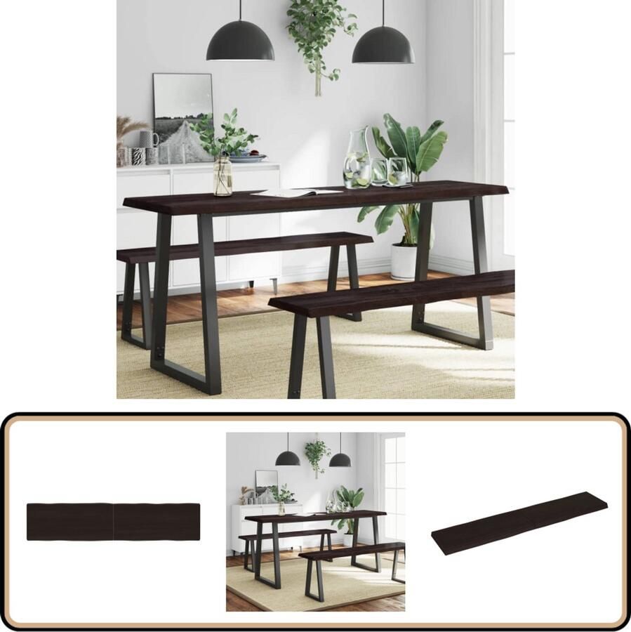 VidaXL Tafelblad Eikenhout 180x40x(2-6) cm Donkerbruin Eikenhouten Tafelblad Vervangen Salontafel Eetkamertafel Vintage Tafelblad Industriële Tafel Design Tafelblad Massief Eiken