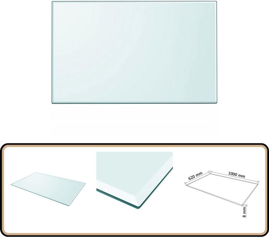 VidaXL Tafelblad Gehard Glas 1000x620 mm Rechthoekig Tafelblad Gehard Glas Eetkamerstoel Salontafel Tuintafel Tafeldecoratie Keukenaccessoires Transparent Modern Klassiek Rectangular