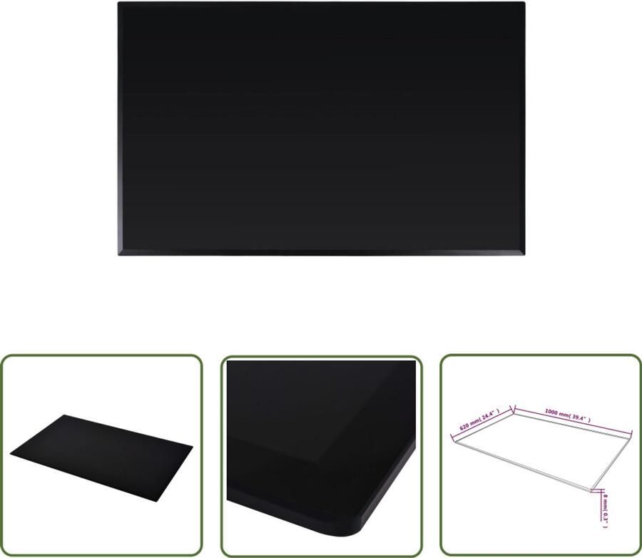 VidaXL Tafelblad Gehard Glas 1000x620 mm Zwart Tafelblad Glazen Tafelblad Zwarte Tafelblad Rechte Tafelblad Eetkamertafel Blad Salontafel Blad Tuin Tafelblad Tafeltop Tafeldeksel Keukenblad