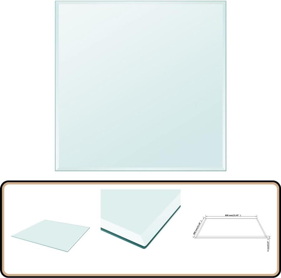 VidaXL Tafelblad Gehard Glas Vierkant 800x800 mm Tafelblad Gehard Glas Eetkamerstoel Keukenaccessoires Decoratief