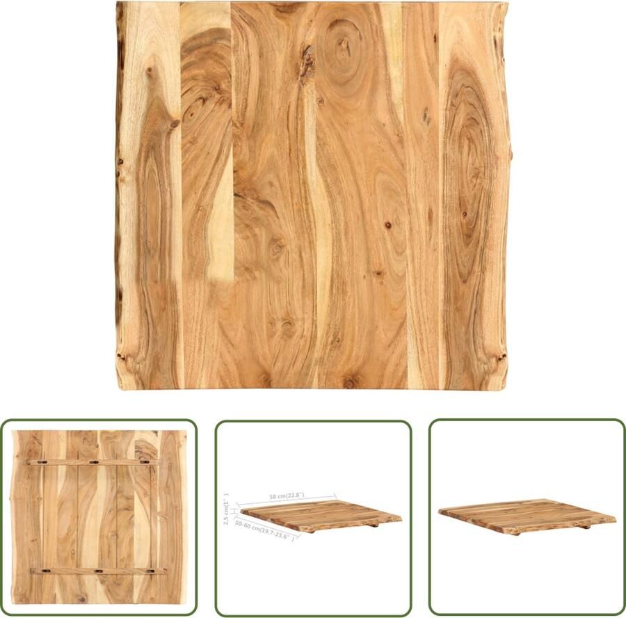 The Living Store Keukenblad Massief acaciahout 58 x (50-60) cm Natuurlijke houtnerf en randen Gepolijst geverfd en gelakt Keukenblad Tafelblad Acaciahout Bruin Massief Hout - Foto 3