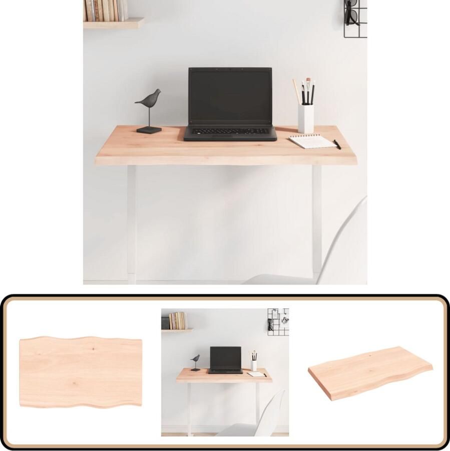VidaXL Tafelblad Massief Eikenhout 100x60 cm Tafelblad Eikenhout Massief Hout Eetkamertafel Salontafel Bureau Vintage Tafel Landelijk Design Natuurlook