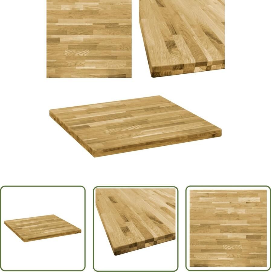 The Living Store Tafelblad vierkant 44 mm 80x80 cm massief eikenhout Massief Eikenhout Tafelblad Eetkamer Salontafel Binnengebruik - Foto 2