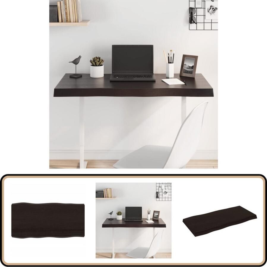 VidaXL Tafelblad Natuurlijke Rand 100x50cm Eikenhout Eikenhouten Tafelblad Vervangen Salontafel Eetkamertafel Vintage Tafelblad