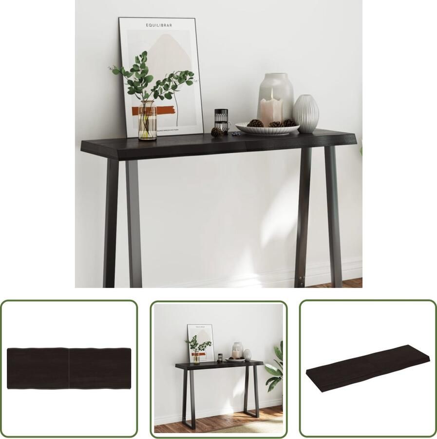 The Living Store Tafelblad natuurlijke rand 120x40x(2-6)cm eikenhout donkerbruin Tafelblad Eiken Eikenhouten Tafelblad Vervangen Salontafel Eethoek Tafel - Foto 3