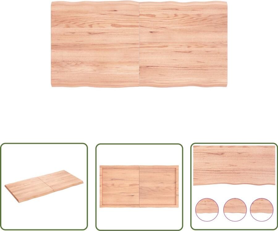 The Living Store Tafelblad natuurlijke rand 120x60x(2-4)cm eikenhout lichtbruin Tafelblad Eiken Eikenhouten Tafelblad Vervangen Salontafel Eetkamertafel - Foto 4