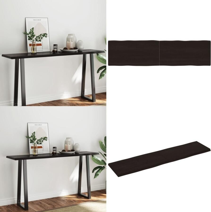 The Living Store Tafelblad natuurlijke rand 160x40x(2-6)cm eikenhout donkerbruin Eikenhouten Tafelblad Vervangen Salontafel Eetkamertafel Industriële Tafel - Foto 2