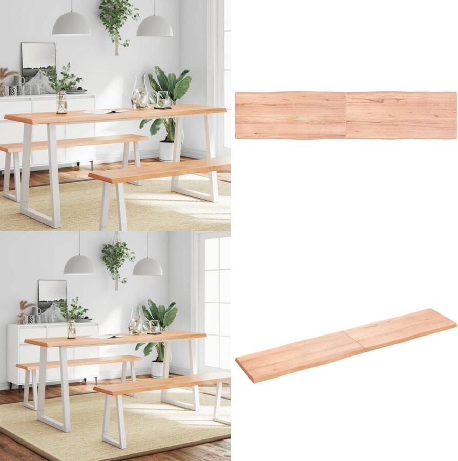 VidaXL Tafelblad natuurlijke rand 180x40x(2-4) cm eikenhout lichtbruin Tafelblad Tafelbladen Plank Houten Tafelblad