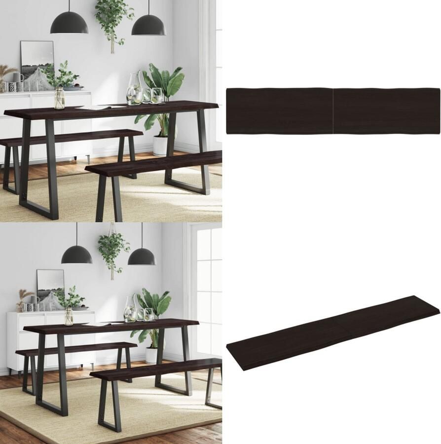 VidaXL Tafelblad natuurlijke rand 180x40x(2-4)cm eikenhout donkerbruin Tafelblad Tafelbladen Plank Houten Tafelblad