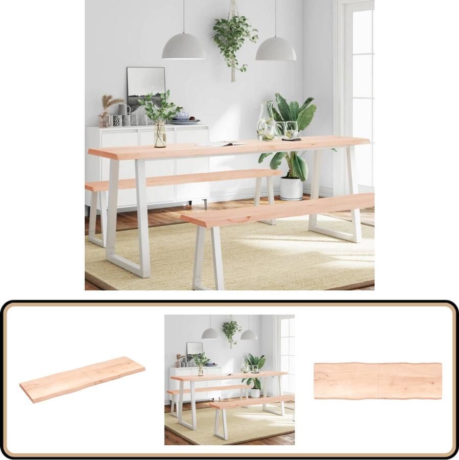 VidaXL Tafelblad Natuurlijke Rand 200x60 cm Massief Eikenhout Eikenhouten Tafelblad Vervangen Salontafel Eetkamertafel Vintage Tafelblad