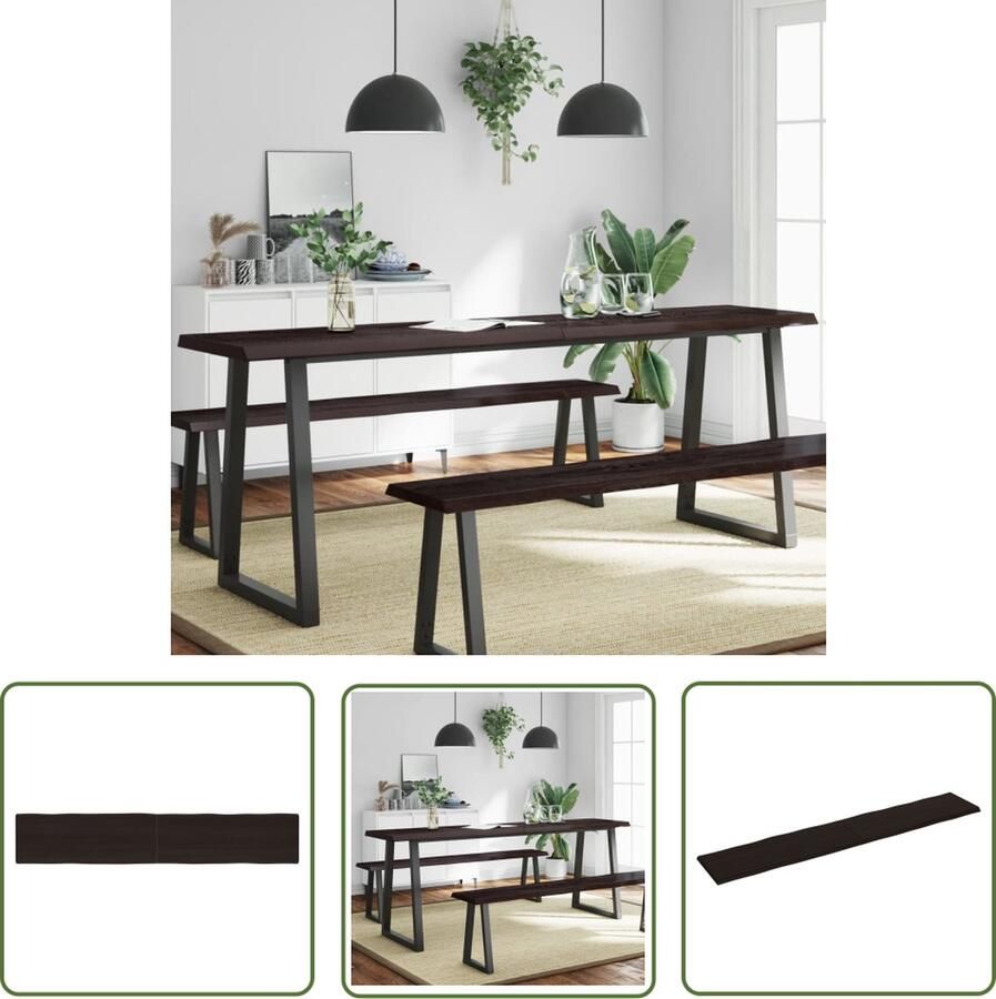 The Living Store Tafelblad natuurlijke rand 220x40x(2-4)cm eikenhout donkerbruin Eikenhouten Tafelblad Vervangen Salontafel Eettafel Oak Wood Furniture - Foto 3